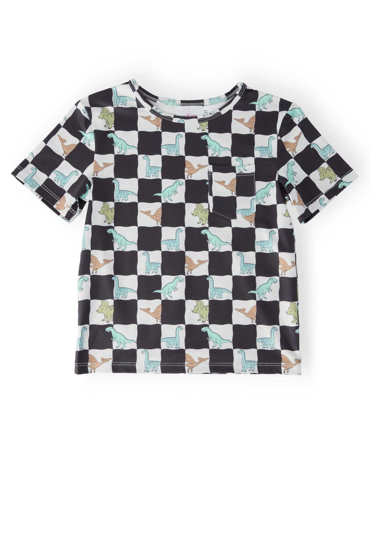 Mila & Rose boys dino checkers short-sleeve pocket tee