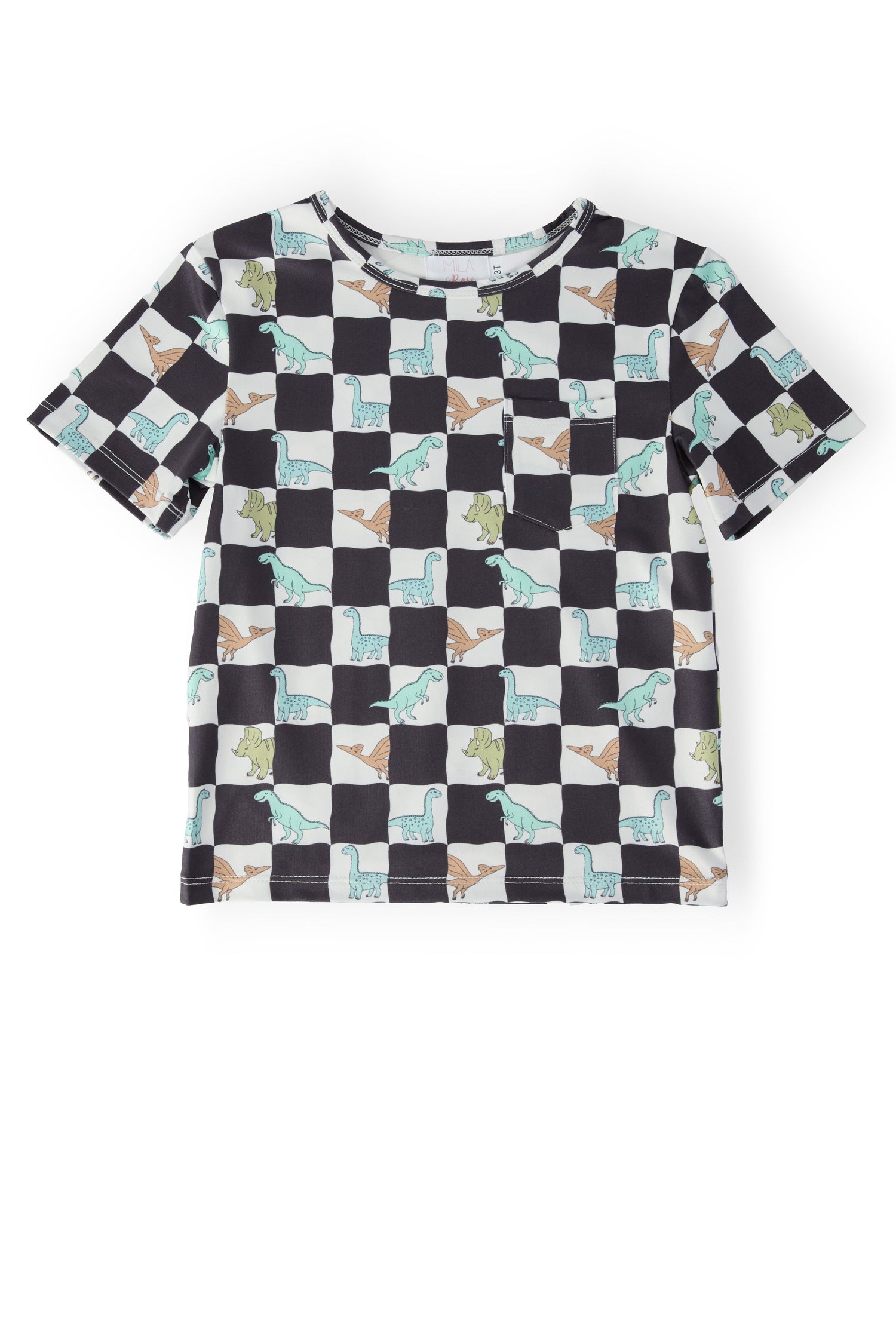 Mila & Rose boys dino checkers short-sleeve pocket tee