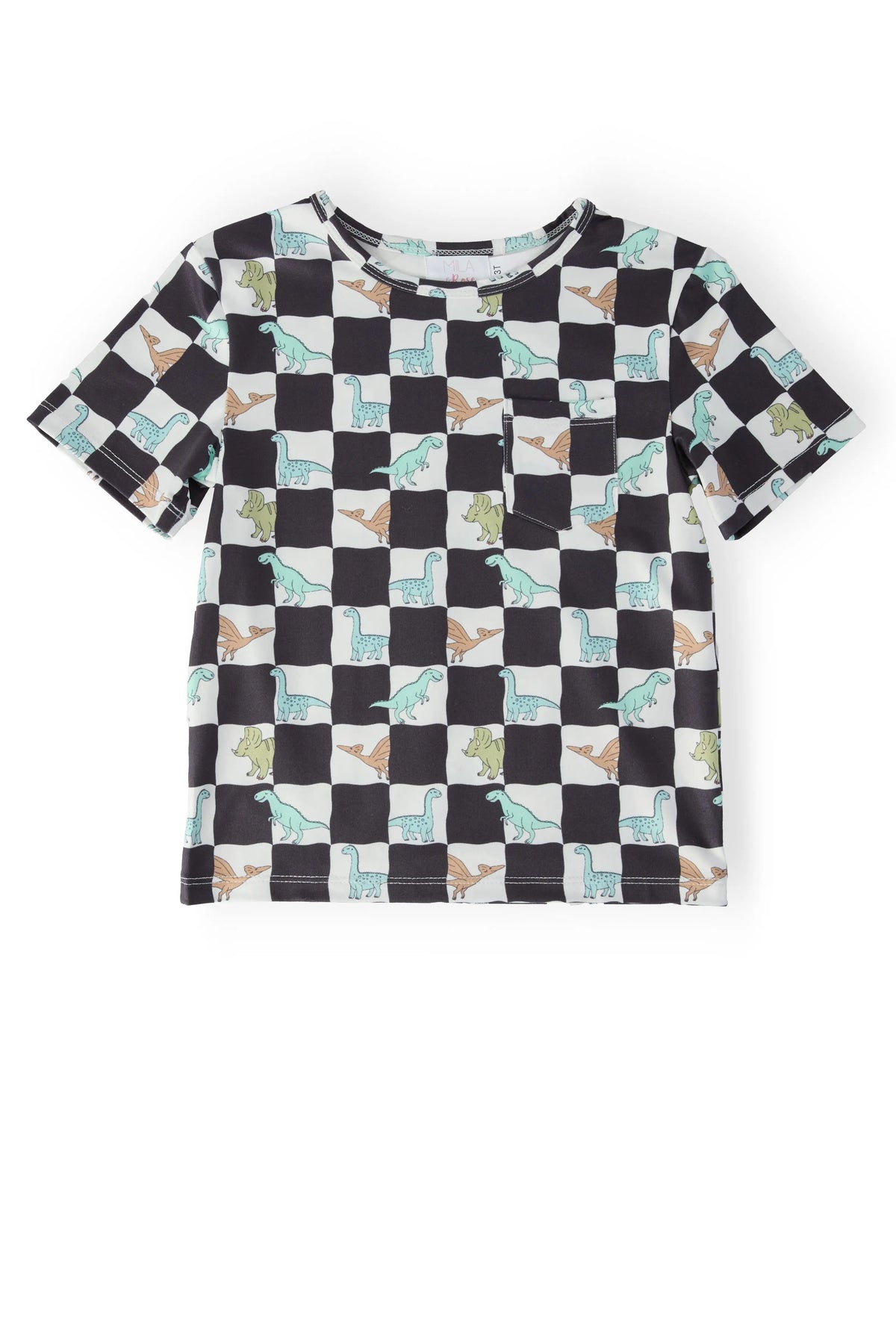Boys Dino Checkers Short Sleeve Pocket Tee For Casual Everyday Wear Mila & Rose ® 