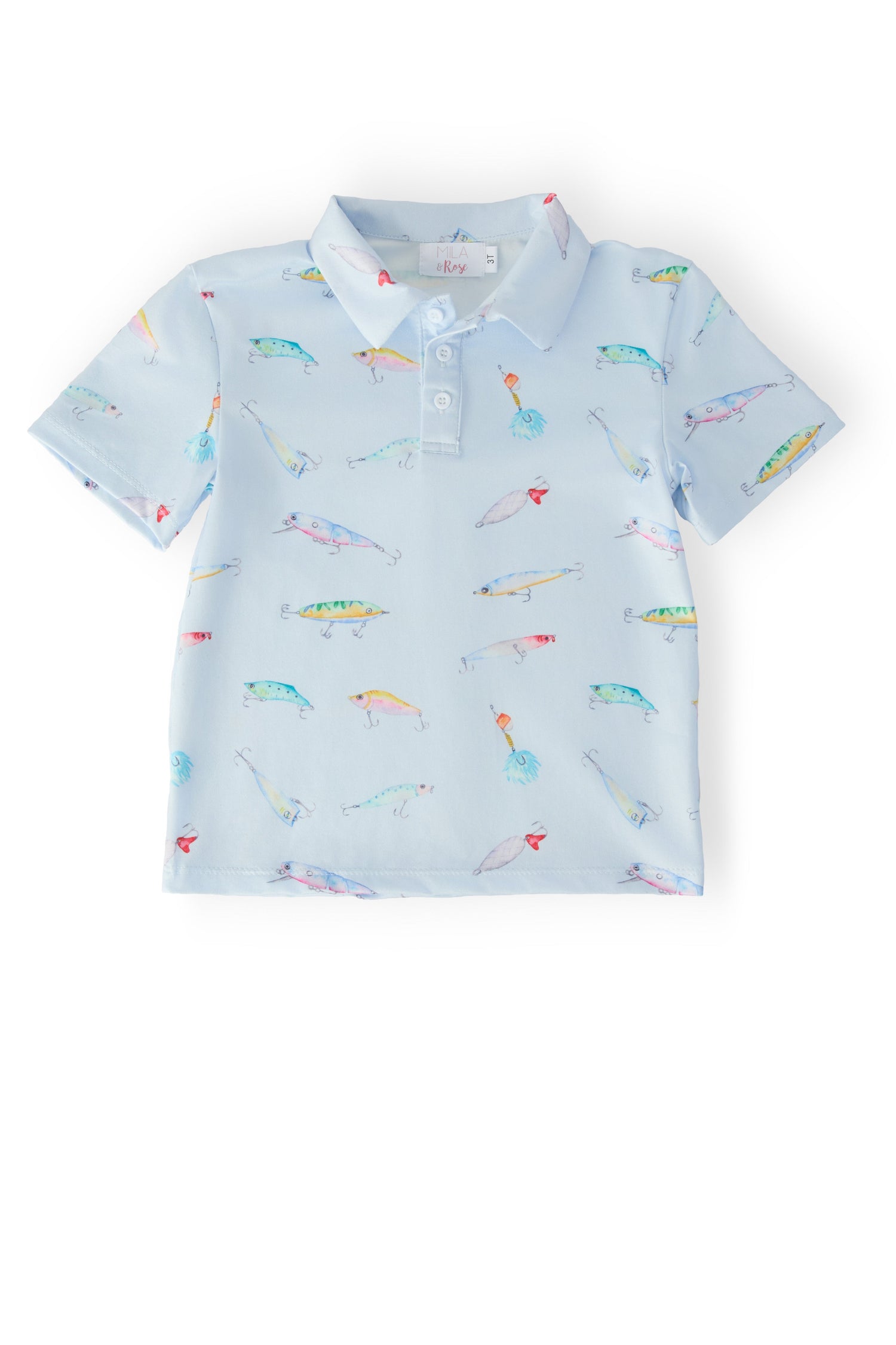 Boys short-sleeve polo shirt with a fish hook print and classic collar