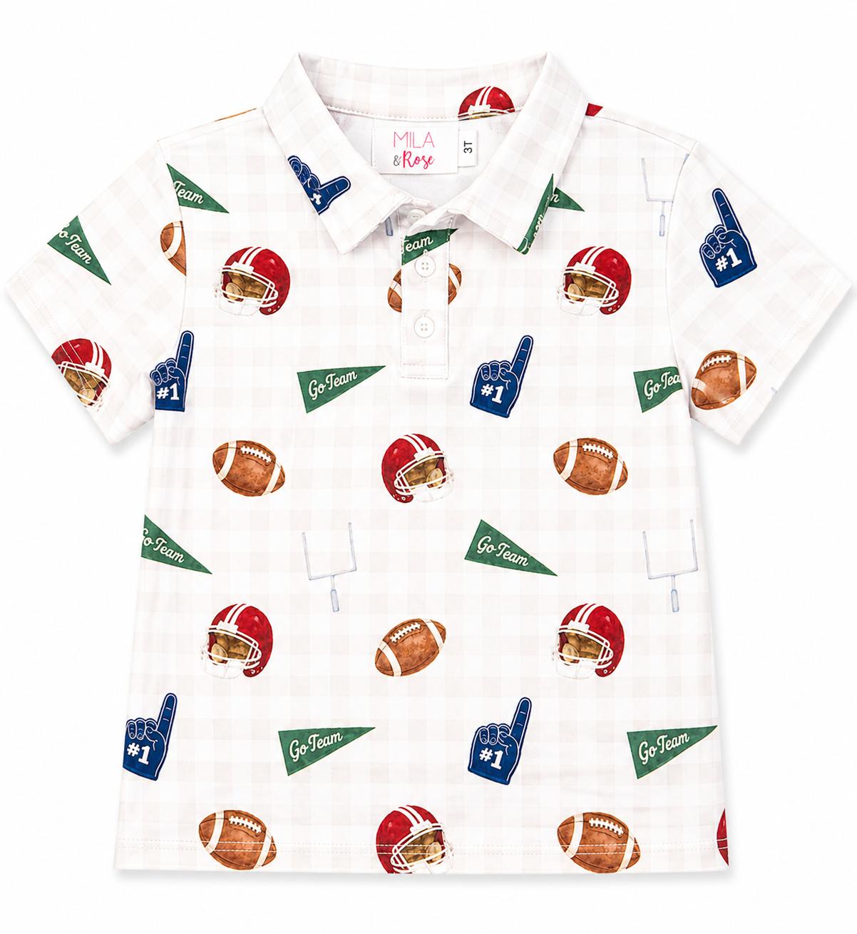 Boys short-sleeve polo shirt with a Friday Night Lights themed print and collared neckline