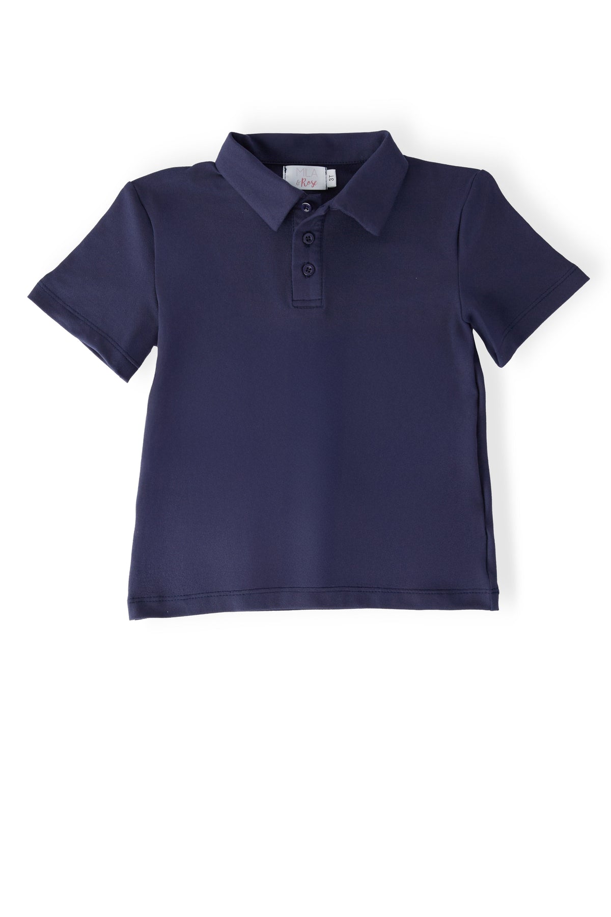 Mila & Rose organic boys navy short sleeve polo.