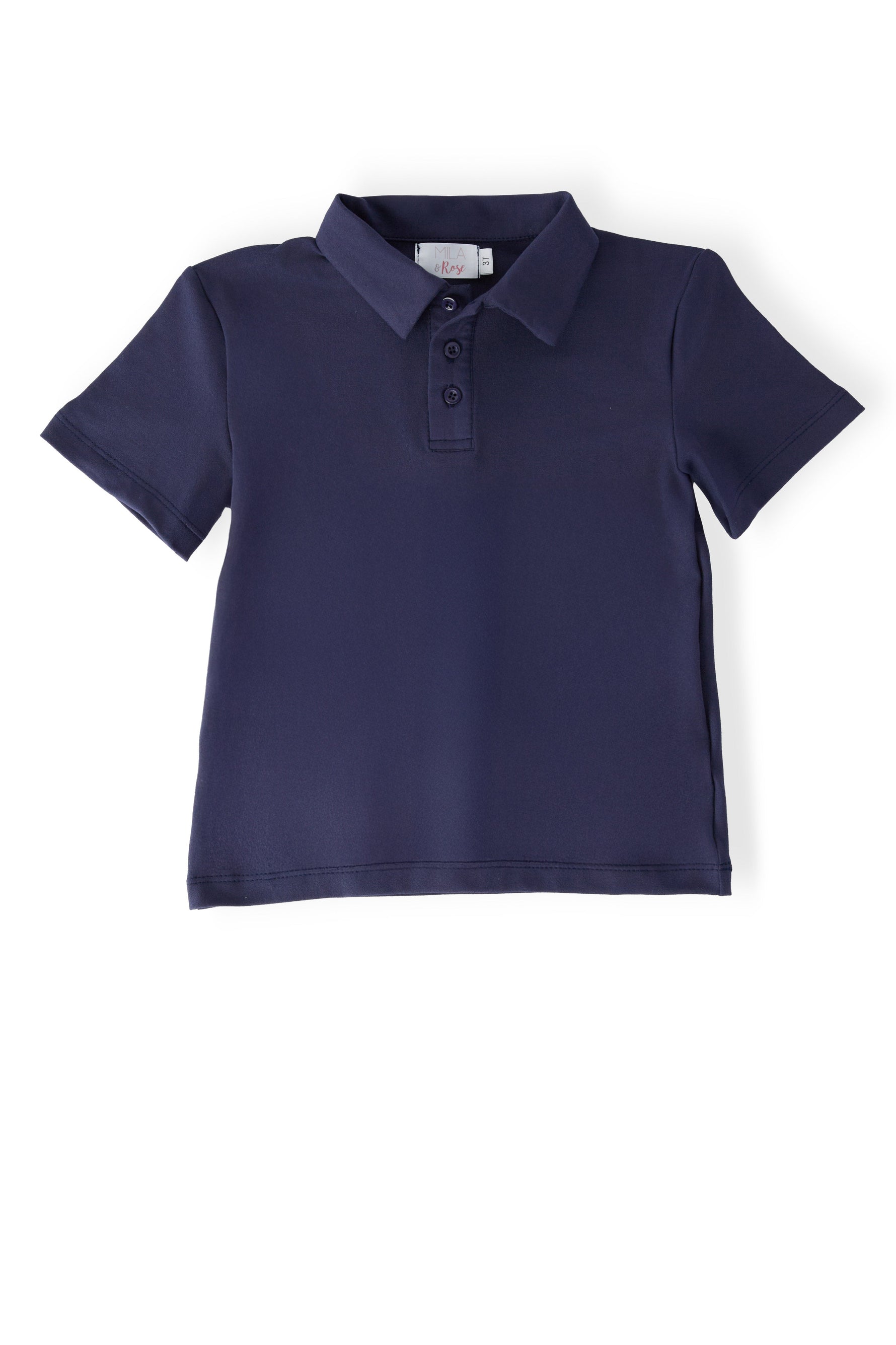 Mila & Rose organic boys navy short sleeve polo.