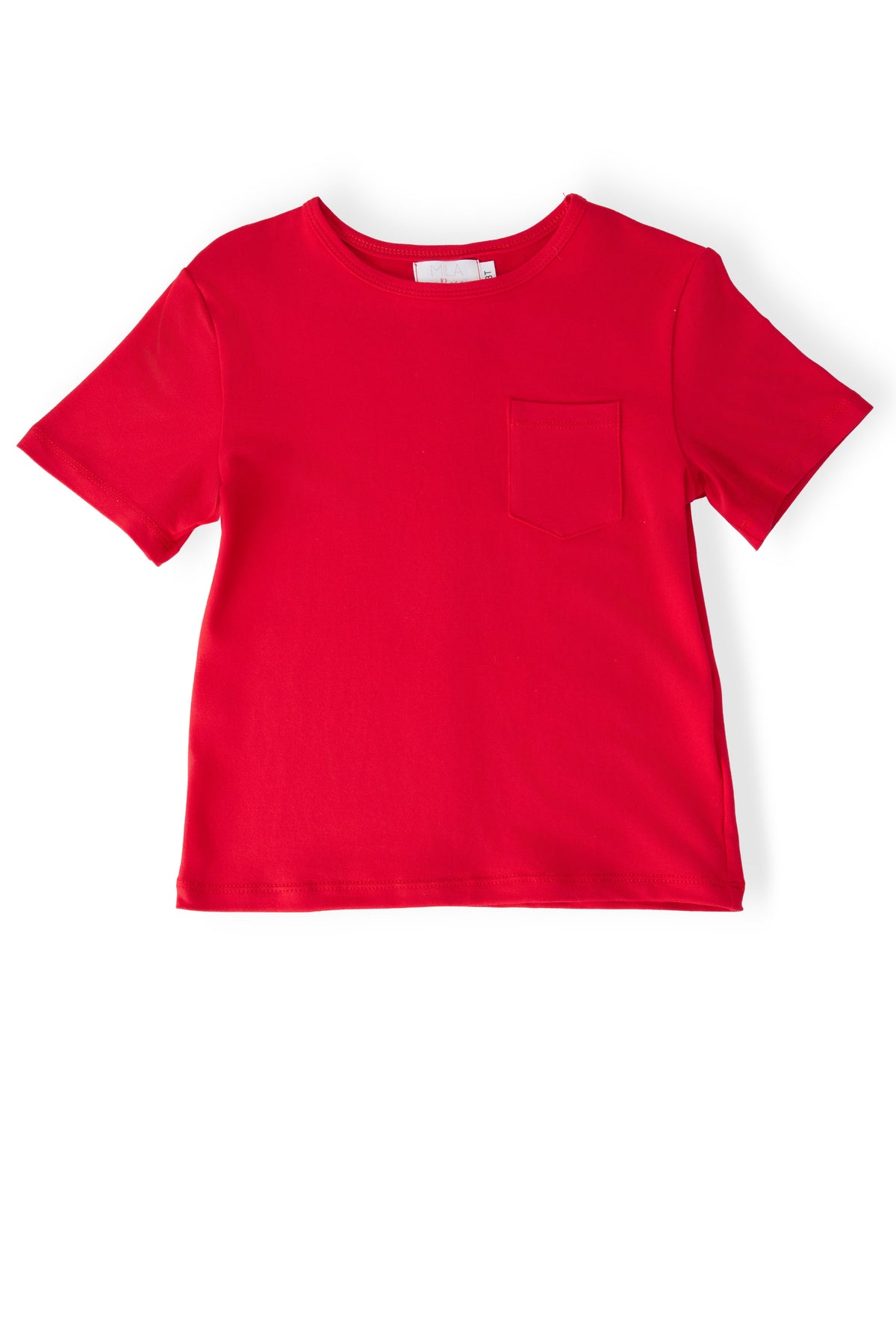 Mila & Rose organic boys' red S/S pocket tee.