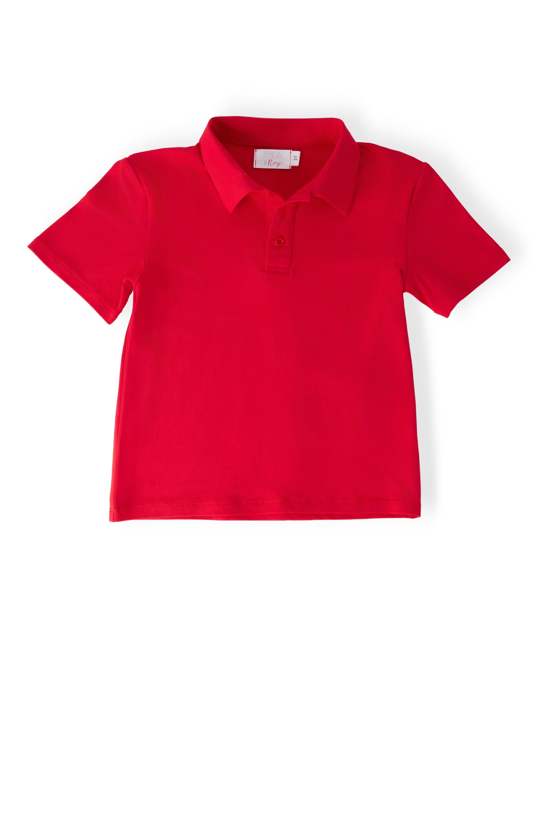 Mila & Rose boys red short-sleeve organic polo.