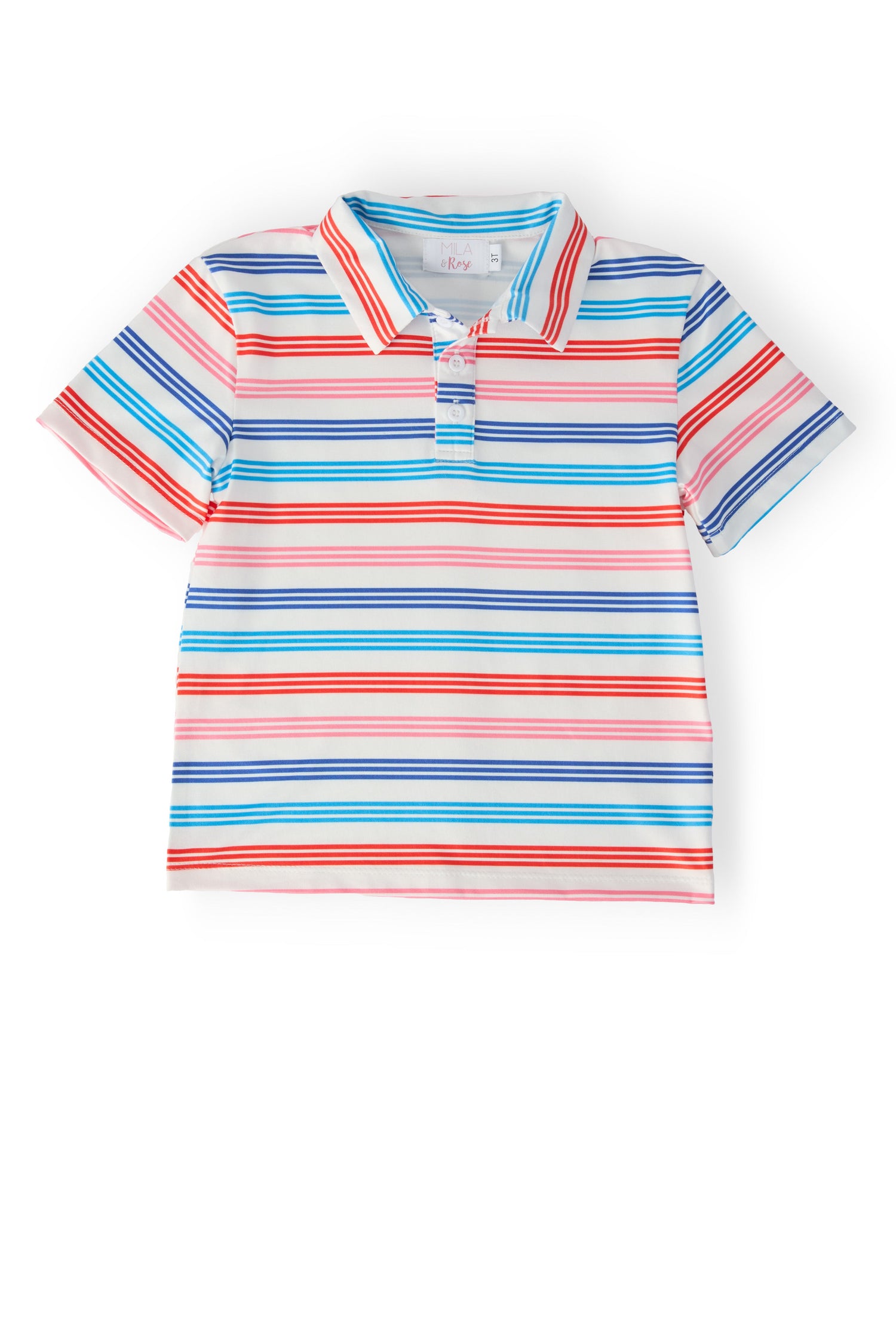 Mila & Rose organic boys red, white & stripe short sleeve polo.