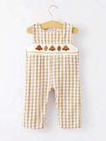 Rylee Faith Designs Boys Thanksgiving Smocking Embroidered Brown Plaid Romper - Apparel & Accessories > Clothing > One-Pieces Romper