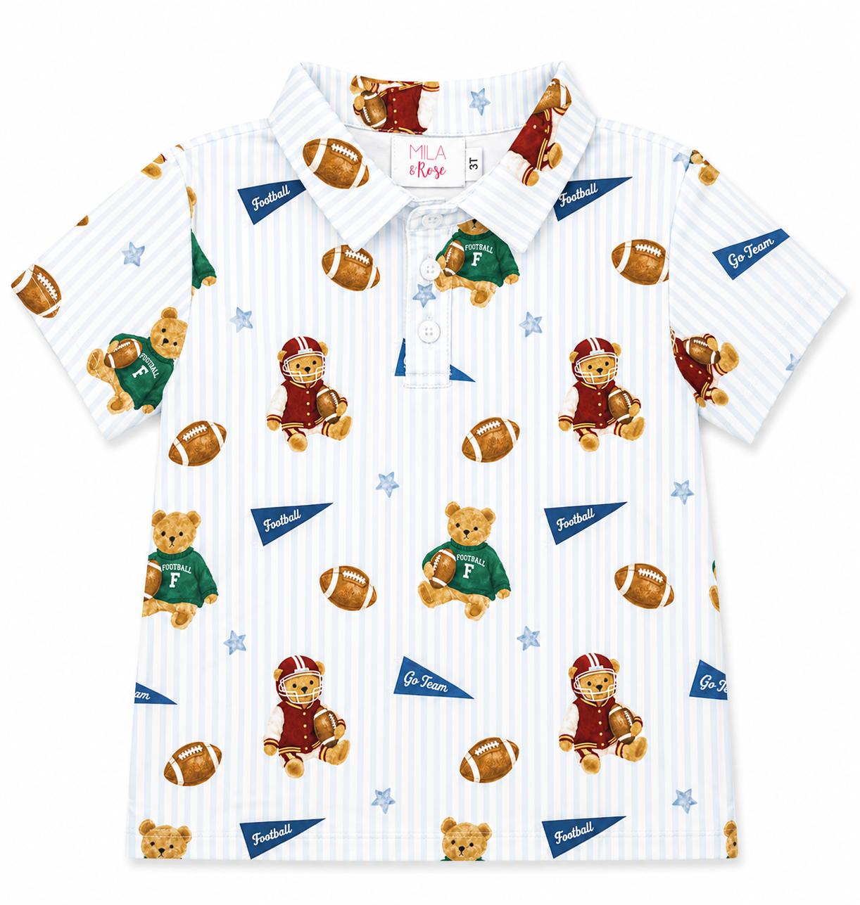 Boys short-sleeve polo shirt with a varsity bears print and collared neckline