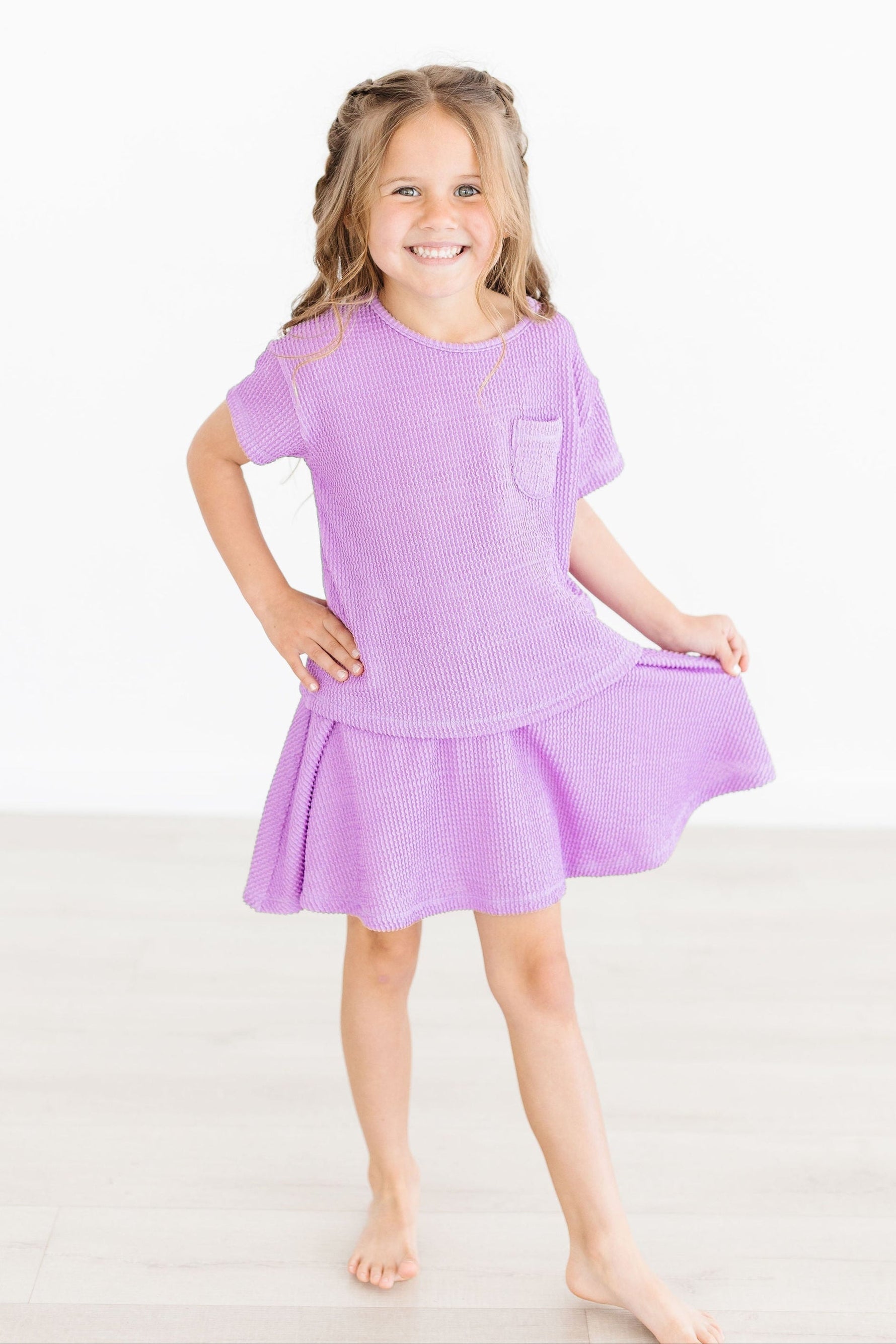 Bright Lilac Scrunchy Pocket Tee Boxy Fit Girls Top Mila & Rose ® Everetts Place: Online Boutique