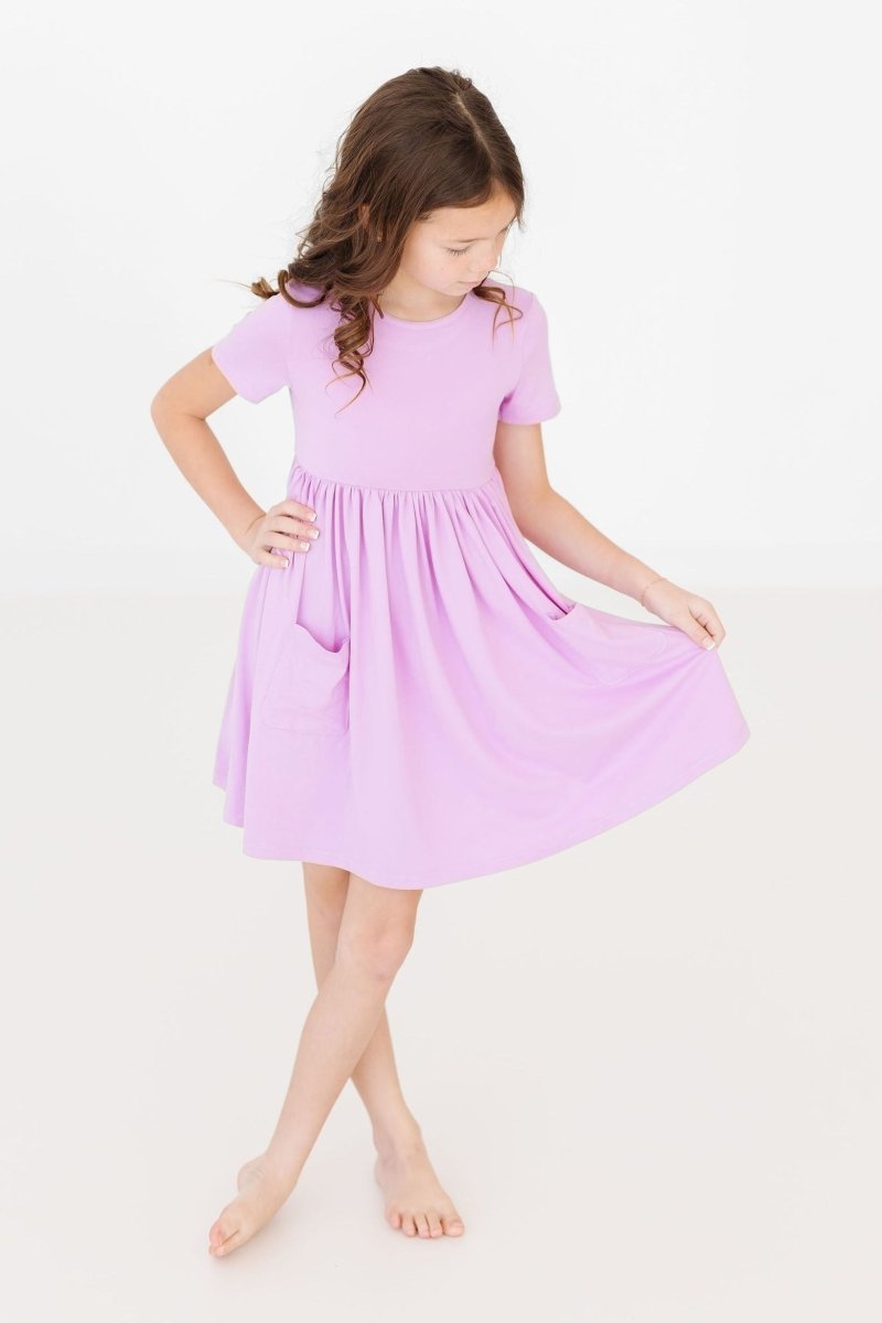 Mila & Rose ® Bright Lilac Short Sleeve Pocket Twirl Dress for Girls - Everetts Place Boutique - 