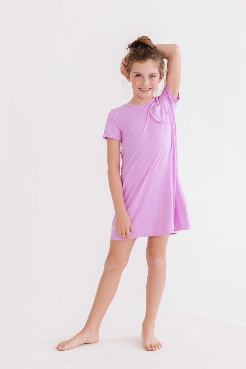 Mila & Rose ® Bright Lilac T Shirt Dress For Girls With Ruffle Pocket - Everetts Place Boutique - 