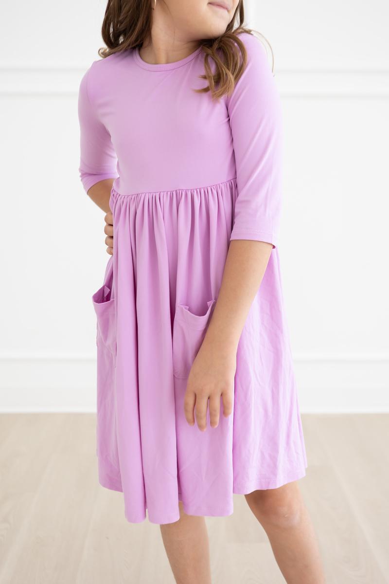 Mila & Rose ® Bright Lilac Three Quarter Sleeve Pocket Twirl Dress - Everetts Place Boutique - 