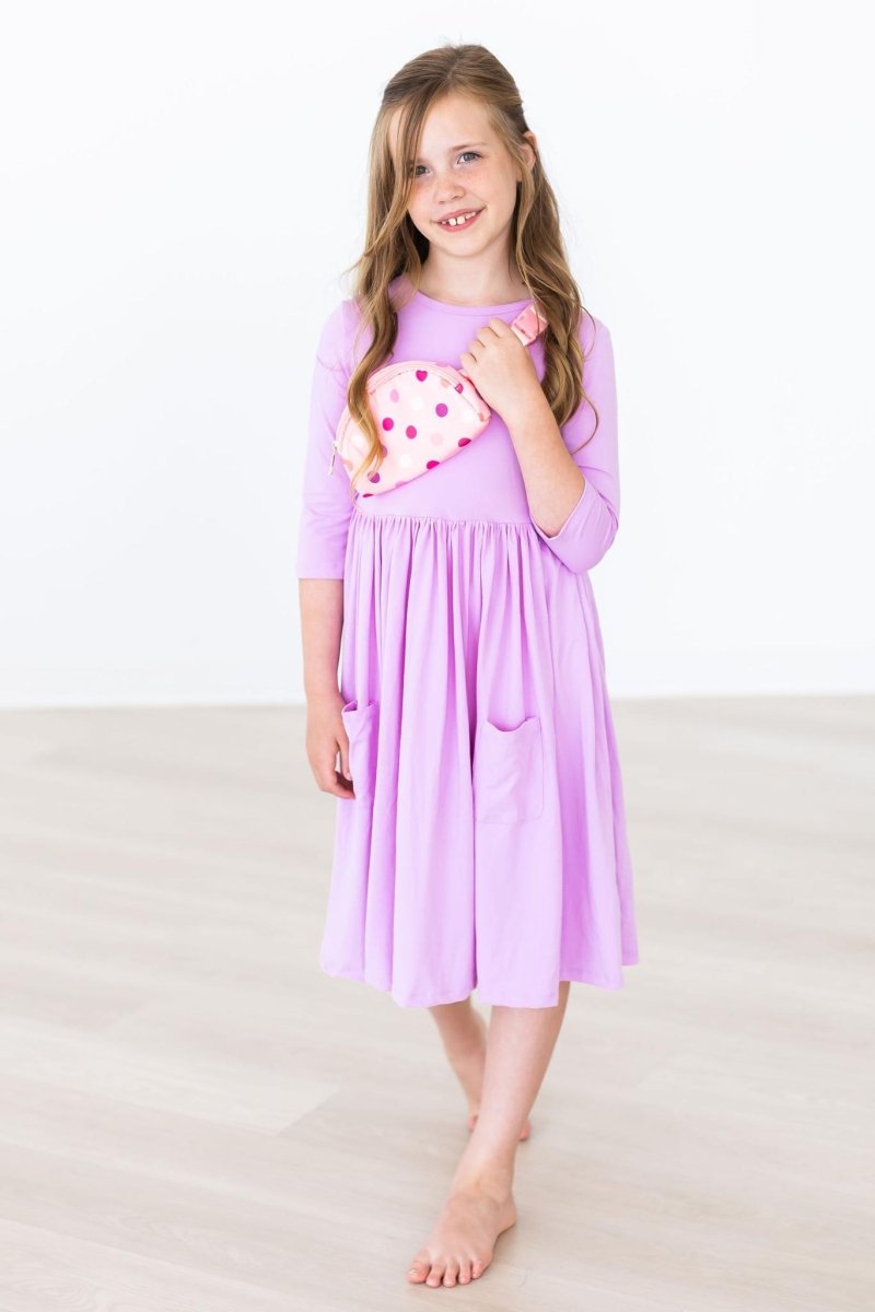Mila & Rose ® Bright Lilac Three Quarter Sleeve Pocket Twirl Dress - Everetts Place Boutique - 