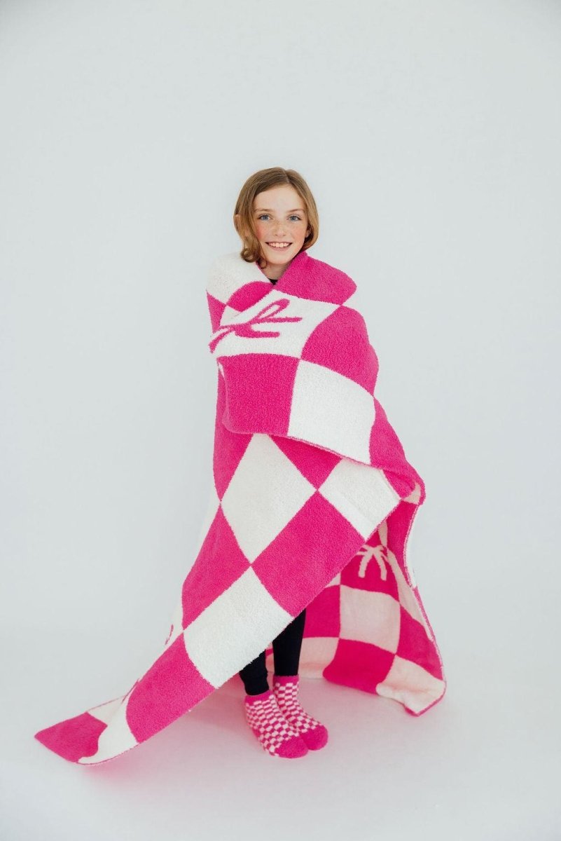 Mila & Rose ® Bright Pink Checker Bow Cozy Blanket for Snuggle Time - Everetts Place Boutique - 