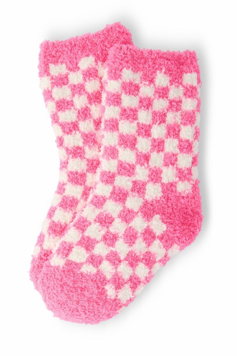 Mila & Rose ® Bright Pink Checker Cozy Socks For Kids All Season Now - Everetts Place Boutique - 