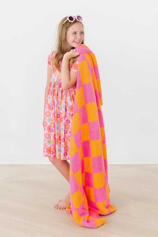 Mila & Rose ® Bright Pink Orange Checker Cozy Blanket 60x50 Throw - Home & Garden > Linens & Bedding > Bedding > Blankets Cozy Blanket