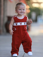 Baby Boys Christmas Reindeer Smocked Red Jonjon by Rylee Faith Designs