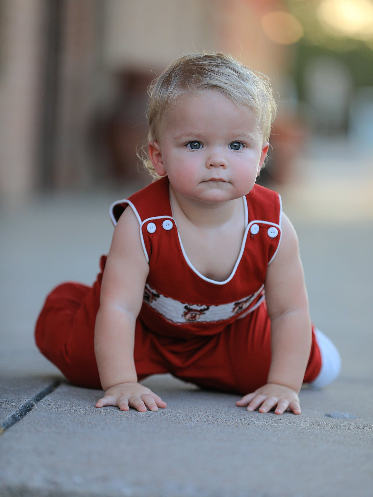Baby Boys Christmas Reindeer Smocked Red Jonjon by Rylee Faith Designs