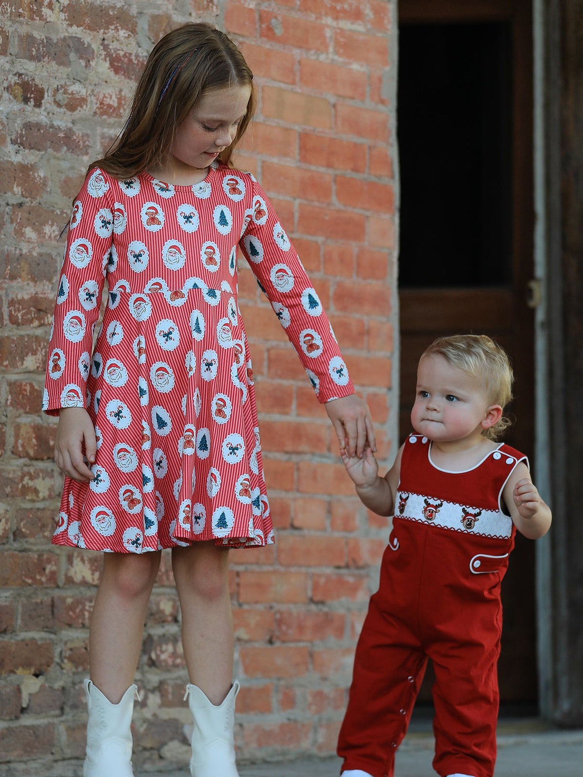 Baby Boys Christmas Reindeer Smocked Red Jonjon by Rylee Faith Designs