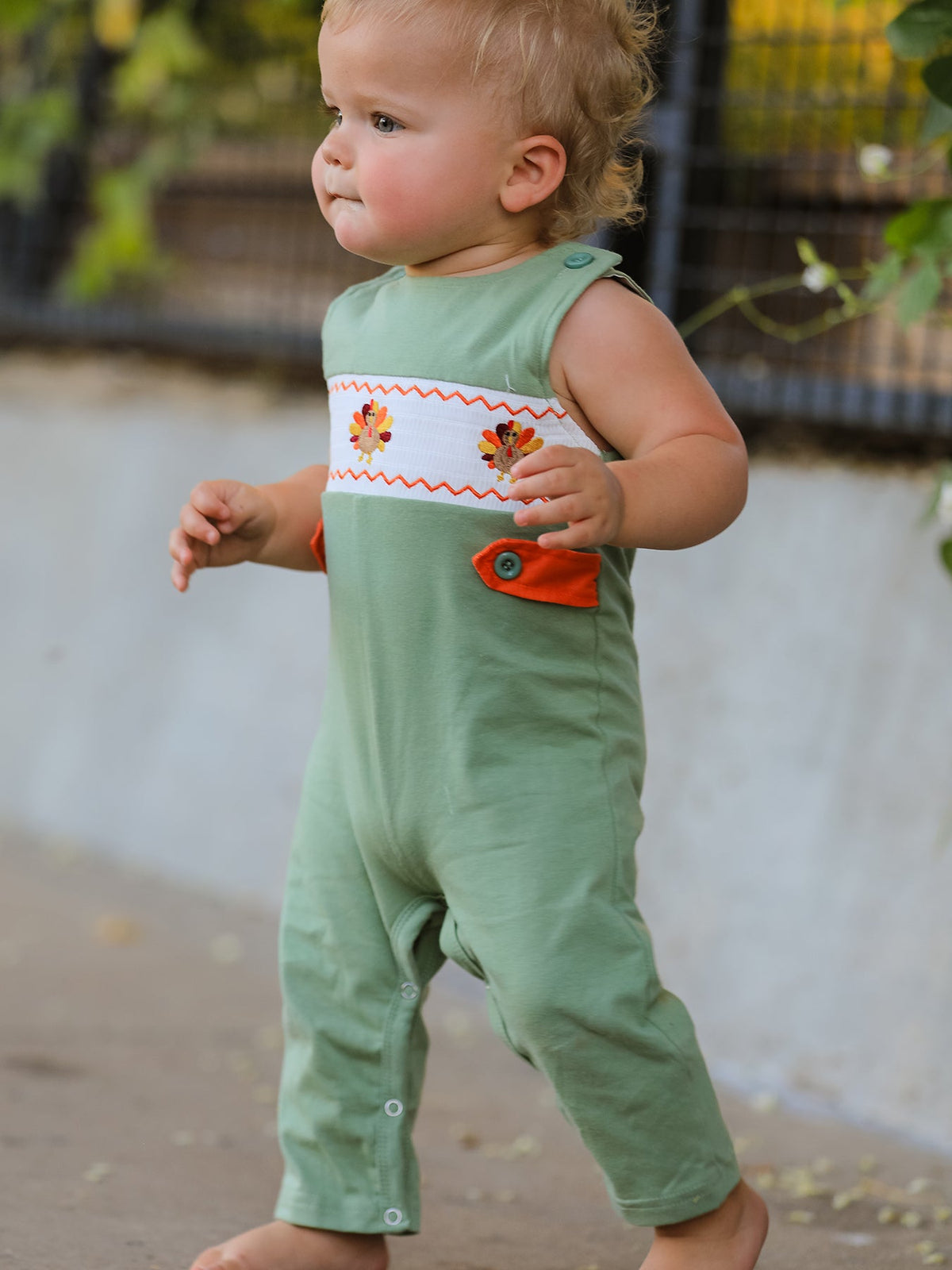 Boys Romper, Fall Thanksgiving Chicken Smock Embroidered by Rylee Faith Designs
