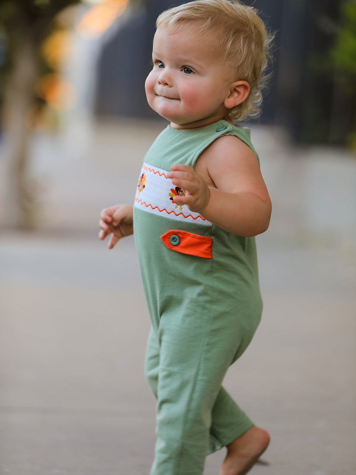 Boys Romper, Fall Thanksgiving Chicken Smock Embroidered by Rylee Faith Designs