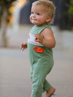 Boys Romper, Fall Thanksgiving Chicken Smock Embroidered by Rylee Faith Designs