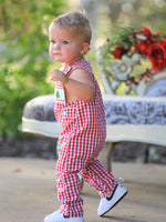 Christmas Smocking Embroidered Christmas Tree Plaid Plaid Baby Boy Romper by Rylee Faith Designs