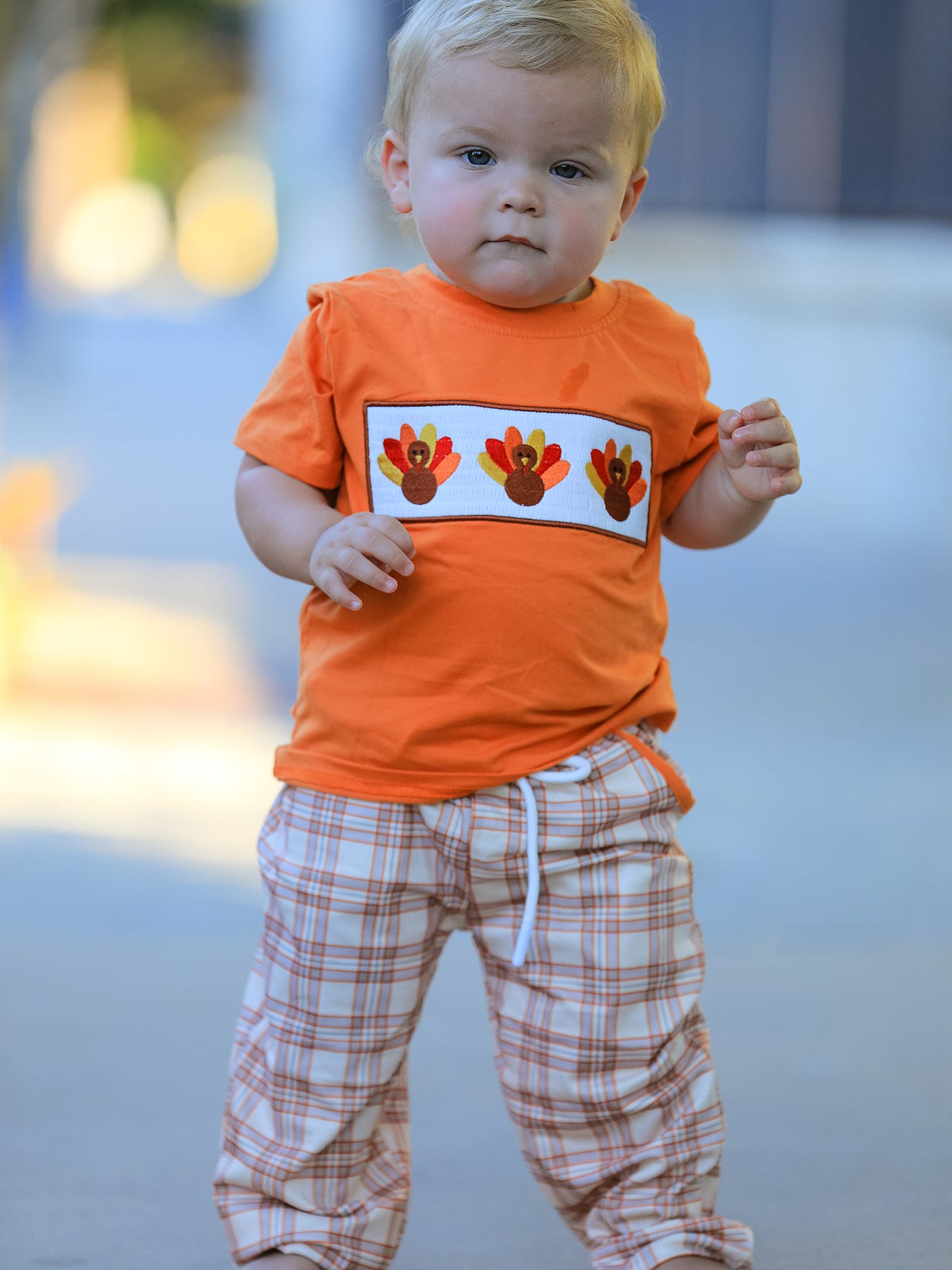 Boys Pants Set, Thanksgiving Turkey Plaid by Rylee Faith Designs