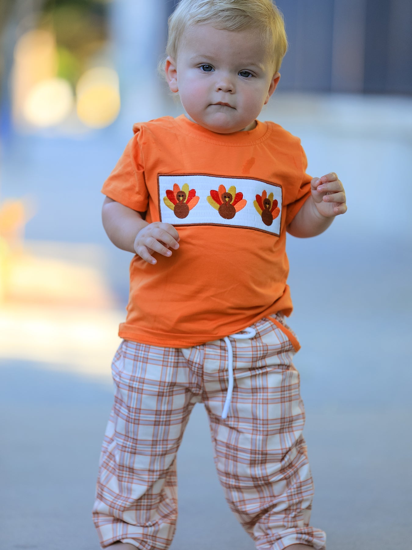 Boys Pants Set, Thanksgiving Turkey Plaid