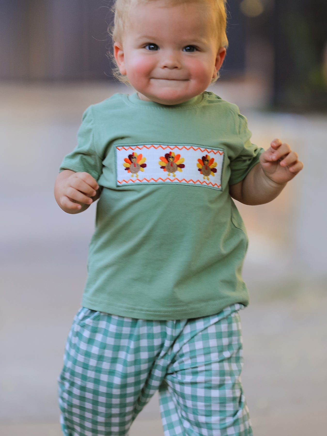 Embroidered Plaid Boys' Set, Fall Thanksgiving Chicken Smock by Rylee Faith Designs