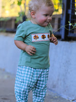 Embroidered Plaid Boys' Set, Fall Thanksgiving Chicken Smock by Rylee Faith Designs