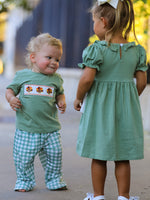 Embroidered Plaid Boys' Set, Fall Thanksgiving Chicken Smock by Rylee Faith Designs