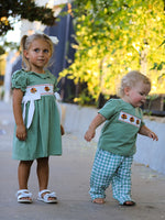 Embroidered Plaid Boys' Set, Fall Thanksgiving Chicken Smock by Rylee Faith Designs