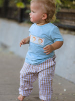 Fall Thanksgiving Plaid Chick Embroidery Smocking Boys Set by Rylee Faith Designs