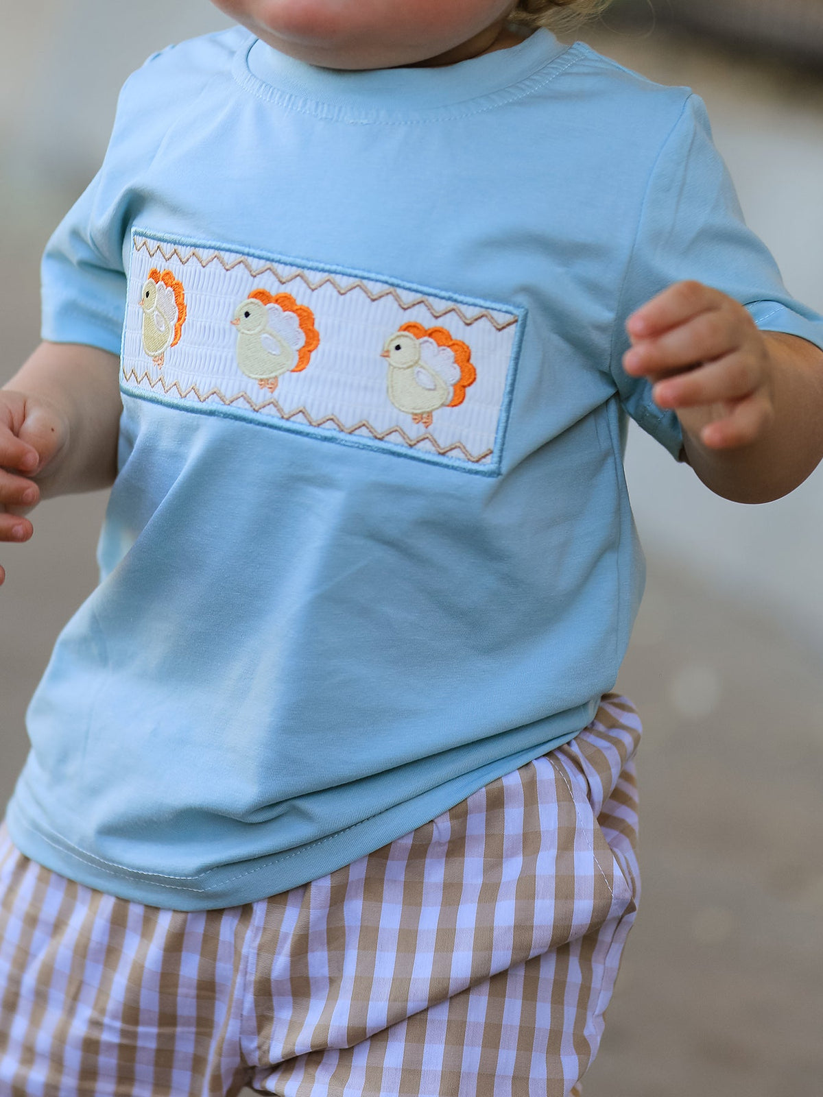 Fall Thanksgiving Plaid Chick Embroidery Smocking Boys Set by Rylee Faith Designs