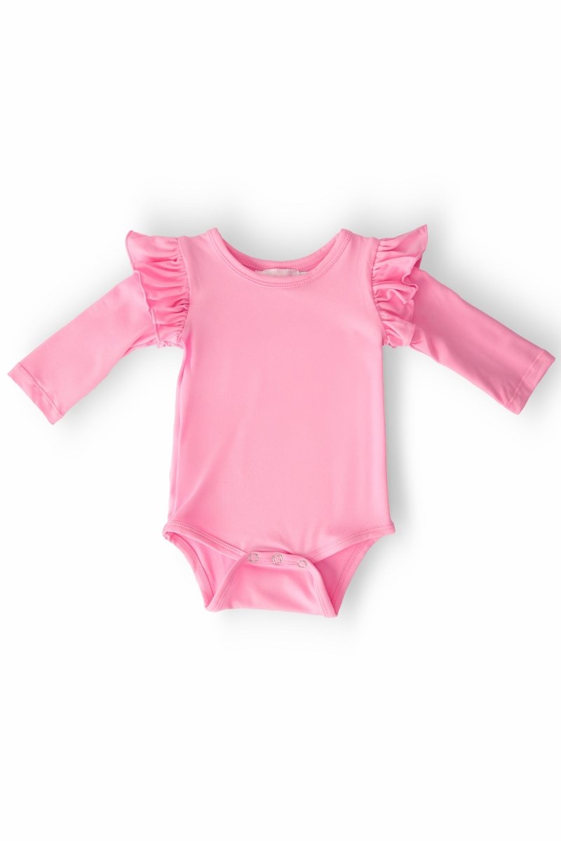 Mila & Rose ® Bubblegum Pink Long Sleeve Flutter Bodysuit for Baby - Everetts Place Boutique - 