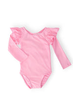Mila & Rose ® Bubblegum Pink Long Sleeve Flutter Sleeve Leotard For Girls - Everetts Place Boutique - 