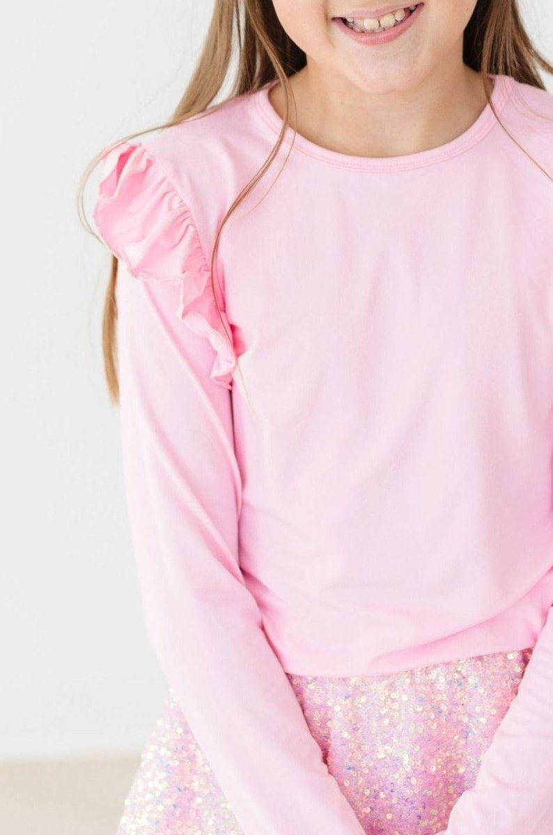 Mila & Rose ® Bubblegum Pink Long Sleeve Ruffle Tee for Girls Outfit - Everetts Place Boutique - 