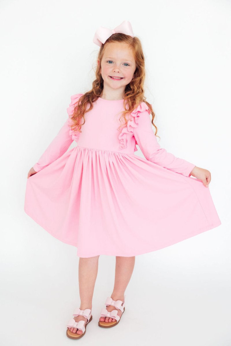 Mila & Rose ® Bubblegum Pink Long Sleeve Ruffle Twirl Dress Mila And Rose - Everetts Place Boutique - 