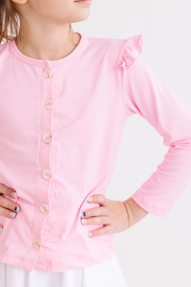 Mila & Rose ® Bubblegum Pink Ruffle Cardigan For Girls Lightweight Layer - Everetts Place Boutique - 