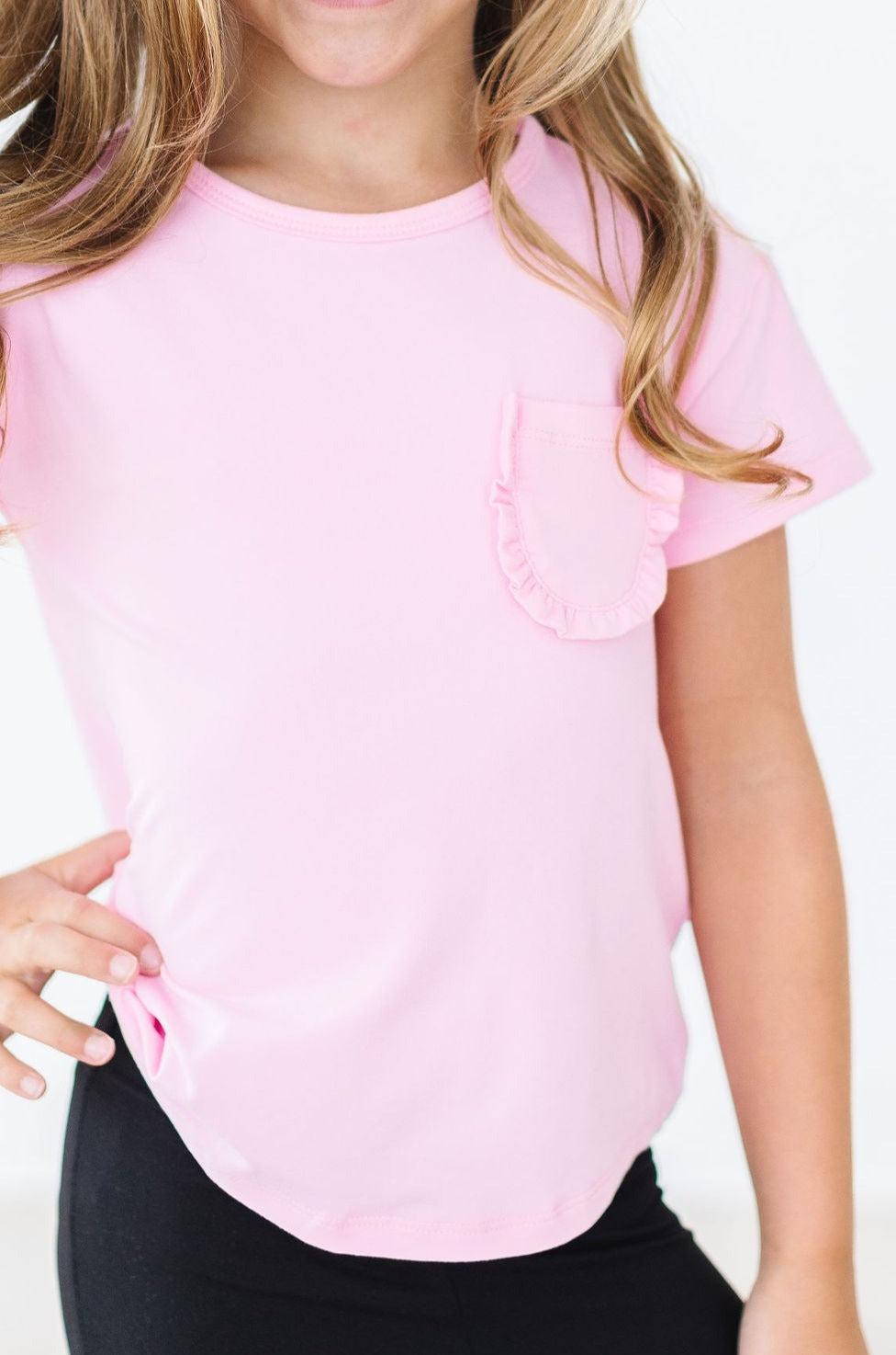 Bubblegum Pink Ruffle Pocket Tee For Girls Mila Rose Mila & Rose ® Everetts Place: Online Boutique
