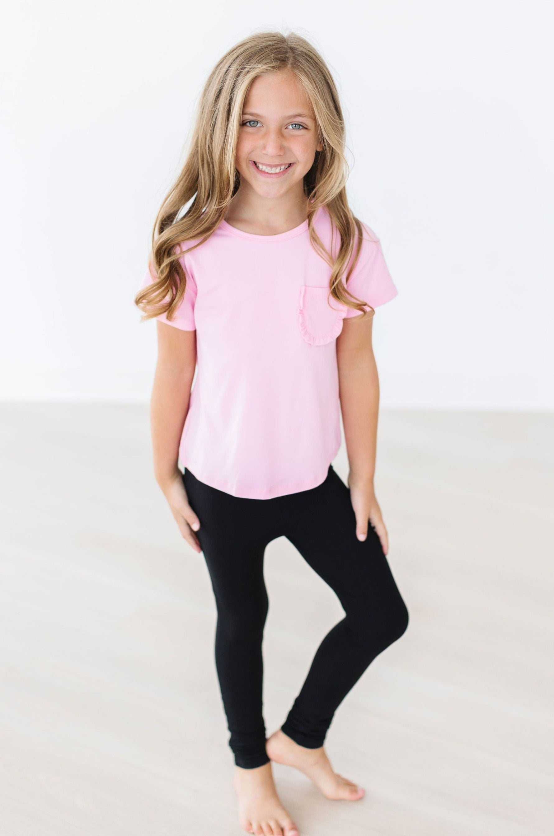 Bubblegum Pink Ruffle Pocket Tee For Girls Mila Rose Mila & Rose ® Everetts Place: Online Boutique