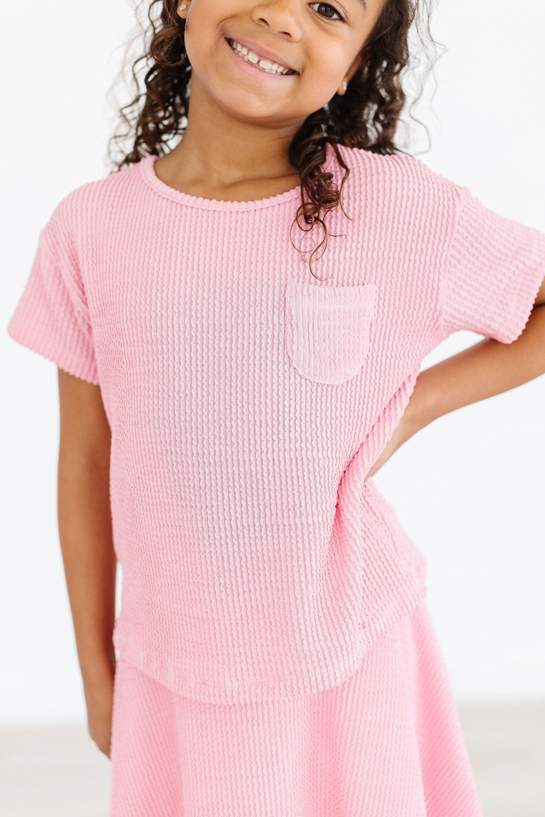 Bubblegum Pink Scrunchy Pocket Tee for Girls Mila Rose Mila & Rose ® Everetts Place: Online Boutique