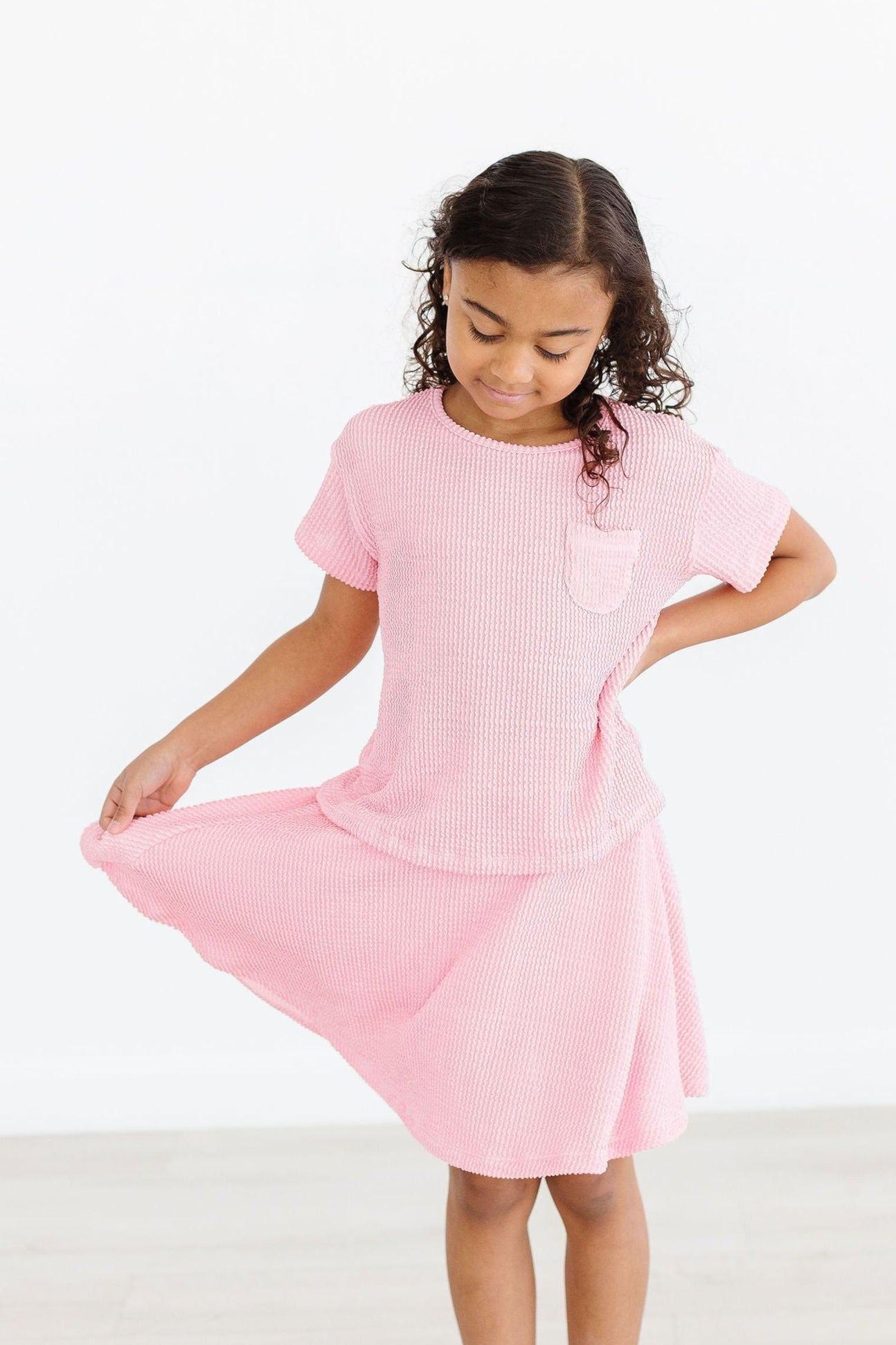 Bubblegum Pink Scrunchy Pocket Tee for Girls Mila Rose Mila & Rose ® Everetts Place: Online Boutique