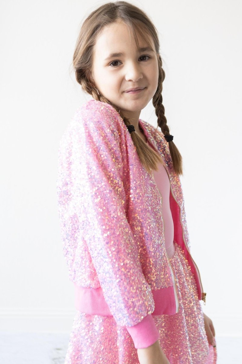 Mila & Rose ® Bubblegum Pink Sequin Jacket For Girls Sparkle Style - Everetts Place Boutique - 