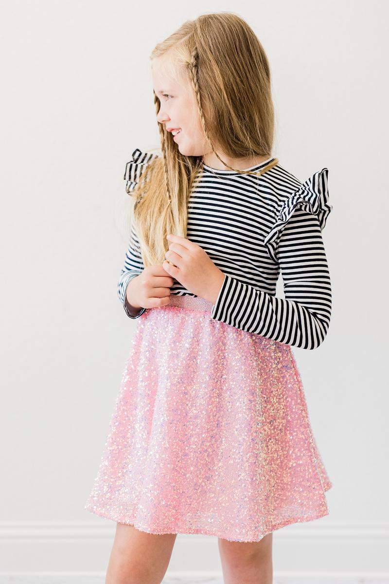 Bubblegum Pink Sequin Twirl Skort With Shorts Mila Rose Mila & Rose ® Everetts Place: Online Boutique