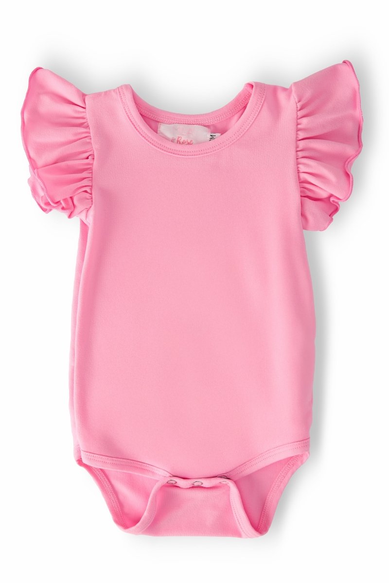 Mila & Rose ® Bubblegum Pink Short Sleeve Flutter Bodysuit For Baby Girls - Everetts Place Boutique - 