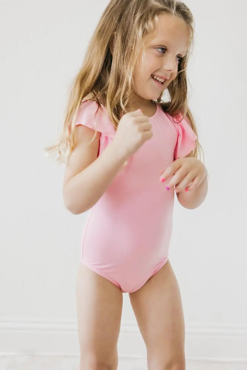 Mila & Rose ® Bubblegum Pink Short Sleeve Flutter Leotard For Girls - Apparel & Accessories > Clothing > Activewear > Dance Dresses, Skirts & Costumes Flutter Leotard S/S