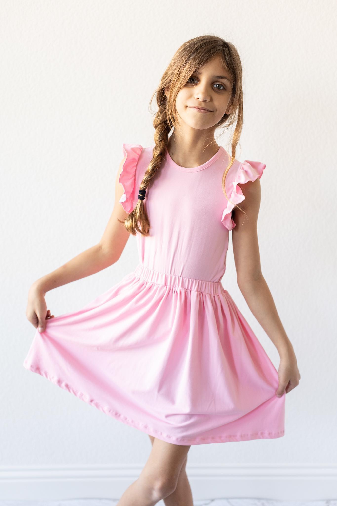 Bubblegum Pink Short Sleeve Ruffle Tee For Girls Everyday Mila & Rose ® Everetts Place: Online Boutique