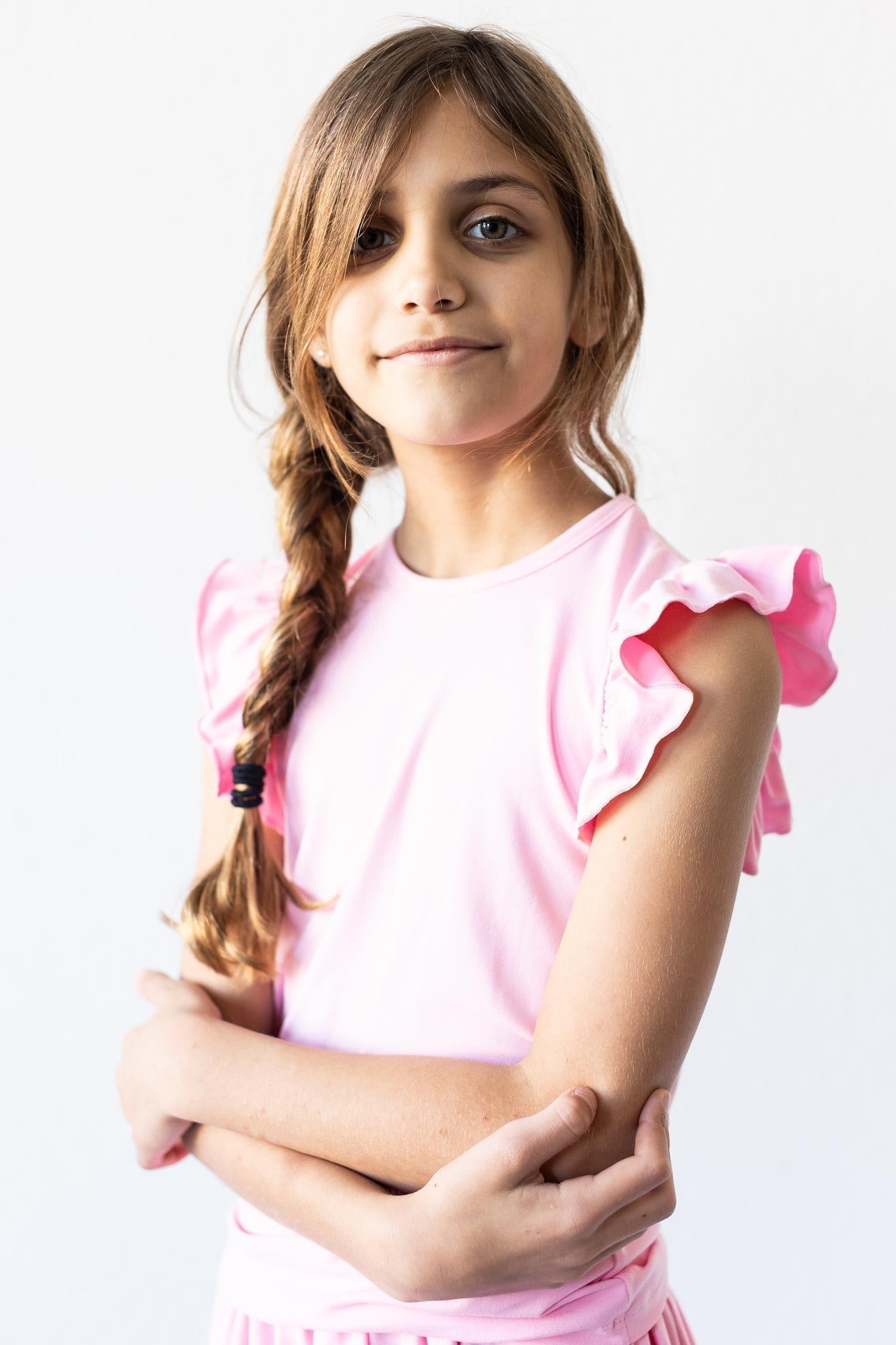 Bubblegum Pink Short Sleeve Ruffle Tee For Girls Everyday Mila & Rose ® Everetts Place: Online Boutique